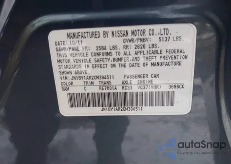 2012 Infiniti M37X from USA, damaged, VIN JN1BY1AR2CM394511